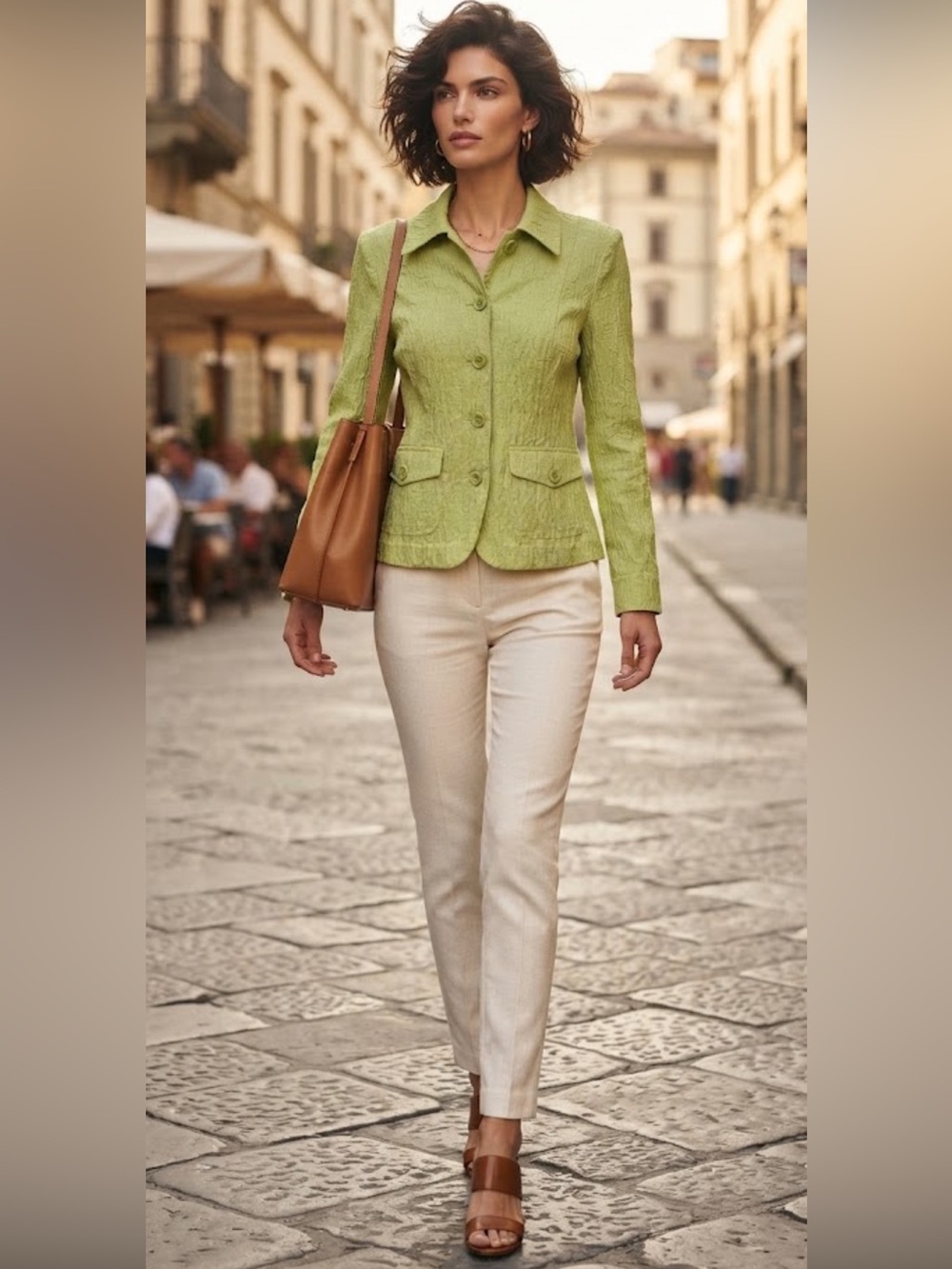 Coldwater Creek Lime Green Textured Crinkle Blazer Jacket Sz 12 - Picture 14 of 14